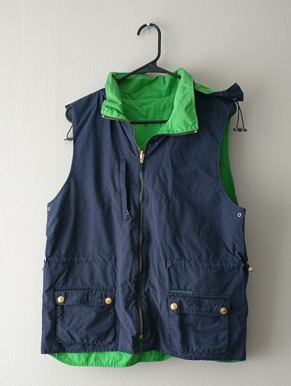 Lauren Ralph Lauren Navy Vest with Bright Green Lining - Women